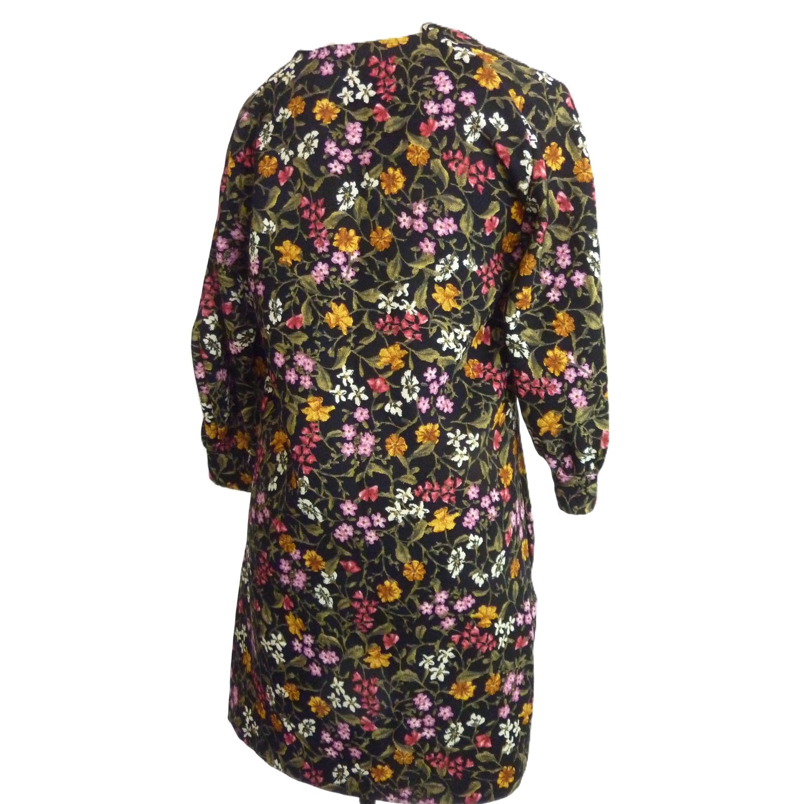 Zara Black Floral V Neck Shift Boho Dress M thumbnail 3