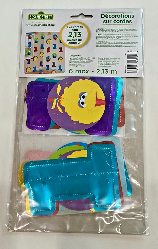 SESAME STREET 1er CUMPLEAÑOS 6 uds. Cadena colgante de 7 pies de largo decoración con recortes NUEVO Foto 2 de 2