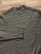 Polo Ralph Lauren Men's XL Gray Cable Knit Cotton Sweater Crewneck Long Sleeve