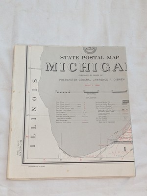 ANTIQUE Vintage June 1966 STATE OF MICHIGAN 36'' x 51'' POSTAL MAP USPS ZIP CODES 