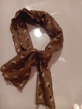 Vintage Style Floral Scarf Scalloped Trim Sides White/Brown Flower Lightweight
