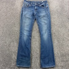 Miss Me Jeans Women's 29 Blue Mid Rise Boot Cut Denim Embroidered Straight Leg