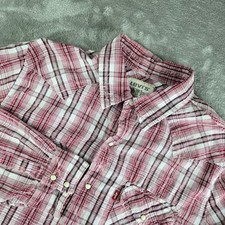 Levis Shirt Mens Large Red White Plaid Pearl Snap Long Sleeve Two Horse Brand