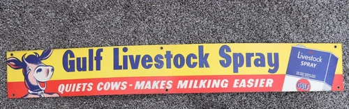 Vintage 1950s Gulf Livestock Spray Cardboard Banner Sign 42.5"x6"