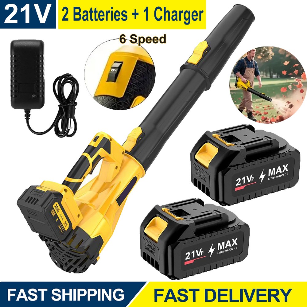 Cordless 21v Powerful Electric Leaf Blower W/ 2 Batteries & 