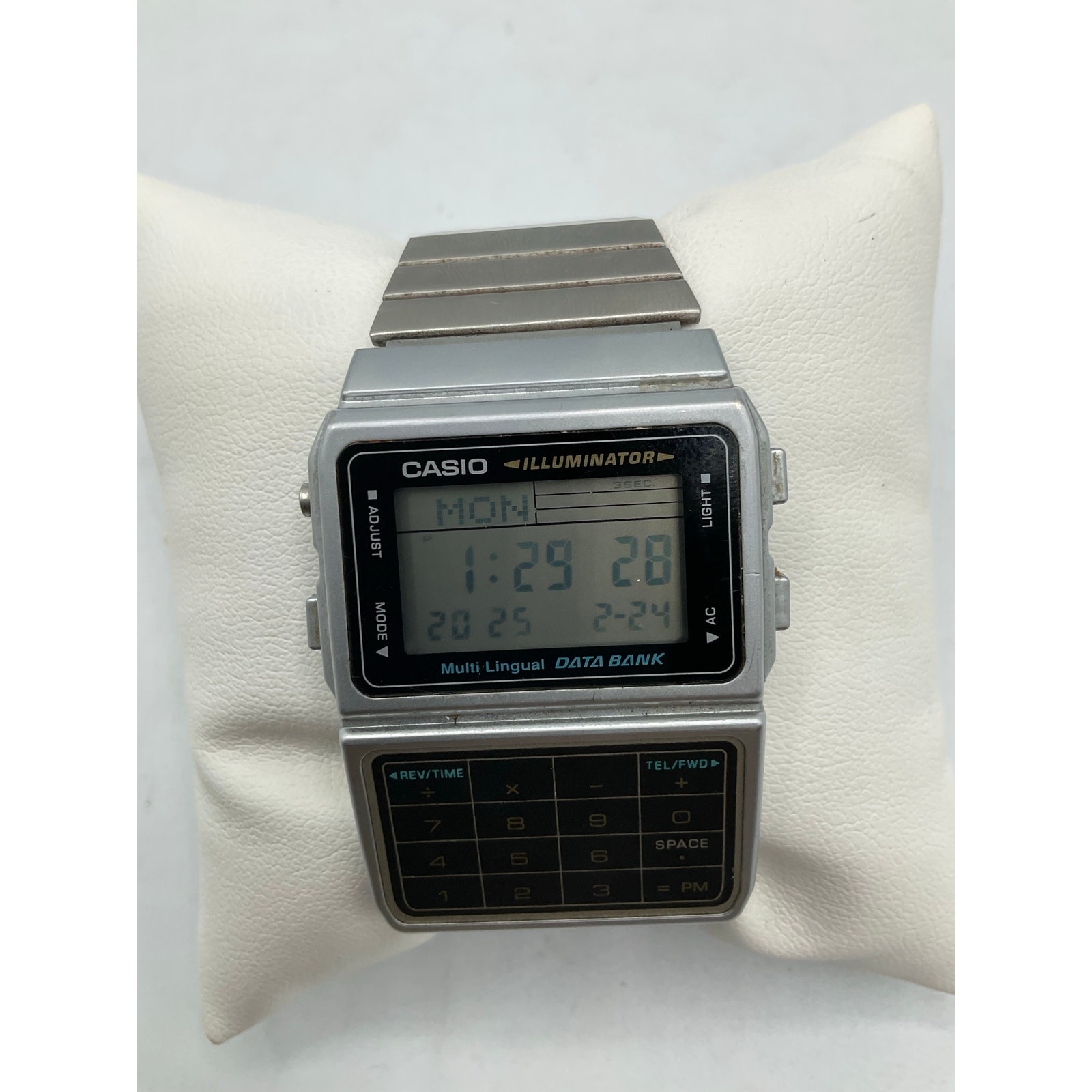 Casio Calculator Watch Men 32mm Digital Silver Tone Data Bank DBC-611-image