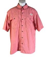 MAGELLAN OUTDOORS Men's Short Sleeve Button Dow Vented Fishing Shirt Pink Medium