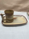 Frankhoma Mug and Lunch Plate Set, Mid-Century Cream & Chocolate Pottery