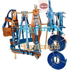 Zweifarbiges türkisblaues Leder Fahrgeschirr handgefertigt vollnarbig