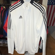 adidas Men's Track Jacket Full-Zip Pockets White/Black Striped Knit M