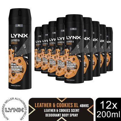 Lynx XL 48-H High Definition Fragrance Leather & Cookies Body Spray 12 Stück, 200 ml