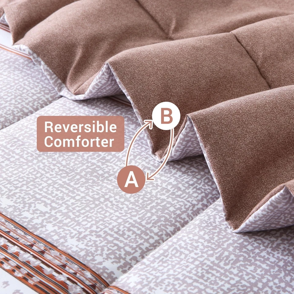 Striped Boho Floral Queen Sheet Set with Comforter, Reversible Colorful Queen... - Image 4 of 4