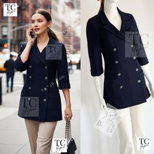 CHANEL 13S Navy Double Cotton Jacket CC Logo Buttons Karl Lagerfeld 36 US4