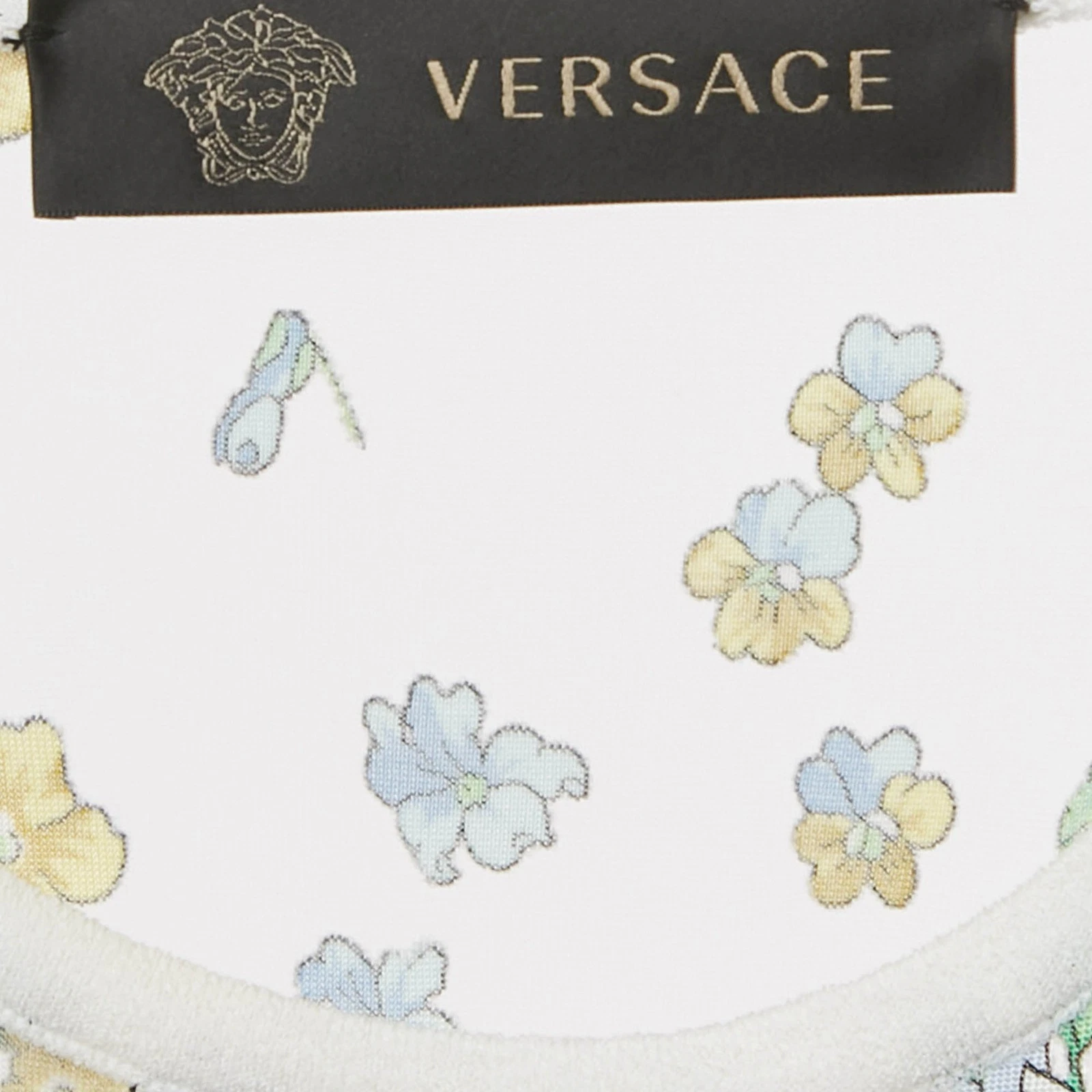 Abito midi svasato in rete e maglia con stampa floreale bianco Versace L