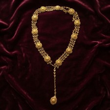 READ Vintage Victorian Style Gold Tone Concho Chain Belt Medallions Waist 28  