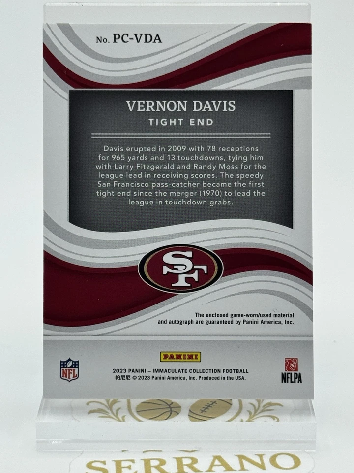 2023 Panini Immaculate ON CARD AUTO Triple Patch Game Used Vernon Davis 99 49ers - Image 2 of 2