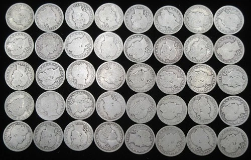 $10 FACE ROLL OF 40 BARBER QUARTERS 90% SILVER COINS NO RESERVE NR!