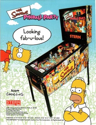 The Simpsons Pinball Party Flyer 2003 Stern Pinball Arcade Game | eBay