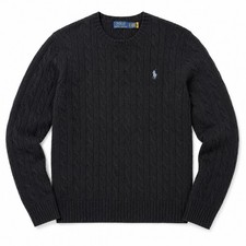Polo Ralph Lauren Men s CableKnit Wool Cashmere Crewneck Sweater Black XL 148
