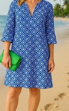 Jude Connally Megan Dress Popover Garden Lattice Print peacock blue size S