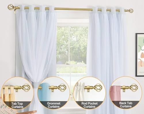 Curtain Rod 32 to 58 Inches (2.6 to 4.8 ft), Decorative Curtain 32-58" Gold - Picture 6 of 7
