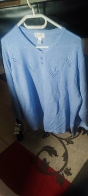 Laura Kent Damen Feinstrick Pulli Gr.52/54, Hellblau mit Blumenmuster Obehalb
