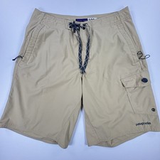 Patagonia Mens 31 Board Shorts Tan Khaki Ripstop Cargo Swim Trunks 86565 FA13