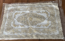 Vintage 6 Vinyl Table Placemats Gold & Ivory Embossed Floral Lace Design 18× 12