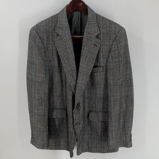 Stafford Two Button Front Lapel Notch Plaid Sport Coat Blazer Gray Size 44 R