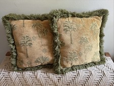 Set of 2 VTG Palm Tree Decorative Throw Pillow Green Fringe 15x15