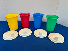 Vtg Tupperware Set of 4 Bell Tumblers 7oz Four Colors Kids Sippy Cups W/lids