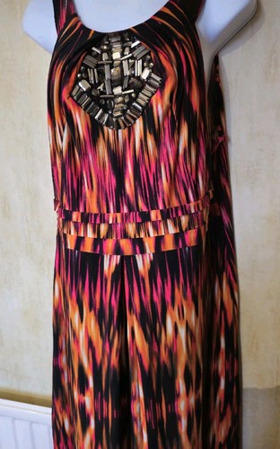 Stunning Wallis Gem Studded Long Maxi Bright Colours Fit And Flare dress size 18 - Picture 6 of 10