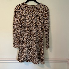 TRF By Zara Brown Cheetah Print Crew Neck Long Sleeve Mini Dress Size Medium