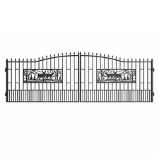 Wrought Iron Driveway Gates, 20' Dual Swing Black Galvanized Steel, Deer Design 