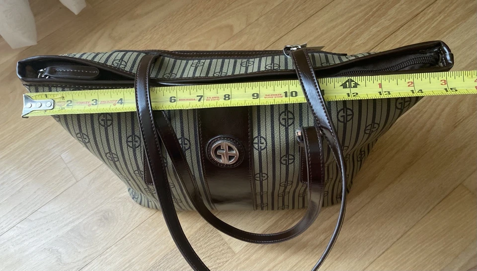 Giani Bernini Signature Striped Ladies Handbag/Purse/Tote Khaki Brown  - Image 2 of 4