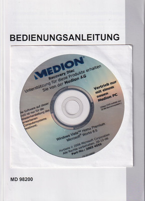 MEDION RECOVERY Microsoft Windows Vista WORKS 8.5 + BEDIENUNGSANLEITUNG MD 98200