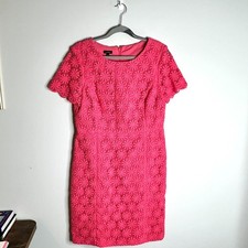 Talbots Pink Embroidered Floral Lace Overlay Sheath Dress Wedding Guest Dress 10