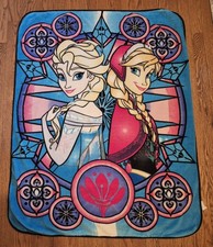 Disney Frozen Elsa Anna Plush Throw Blanket 45x60" Pink Blue Super Soft