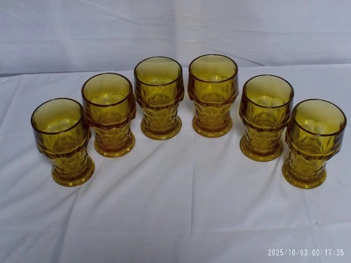 "Pre-Owned" Vtg. Anchor Hocking Set of 6 Amber Georgian Honeycomb Tumblers 5"