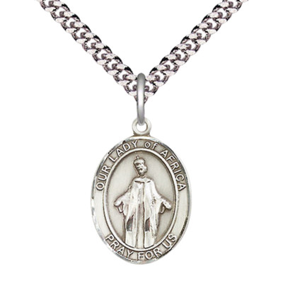 Sterling Silver Our Lady of Africa Medal Pendant 24'' Endless Chain Necklace