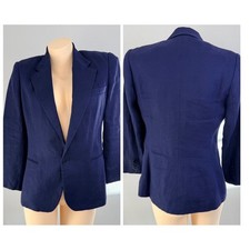 Ralph Lauren Navy Blue 100% Linen Blazer Jacket 10 Made in USA Black Label