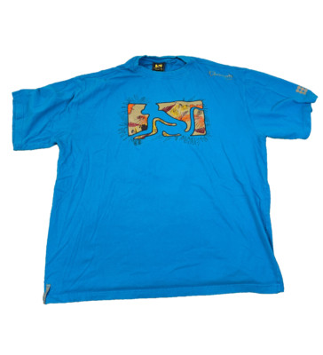 Drunken Monkey Y2K 2000s XXL Skater Streetwear Blue Graphic T Shirt Tee Cool