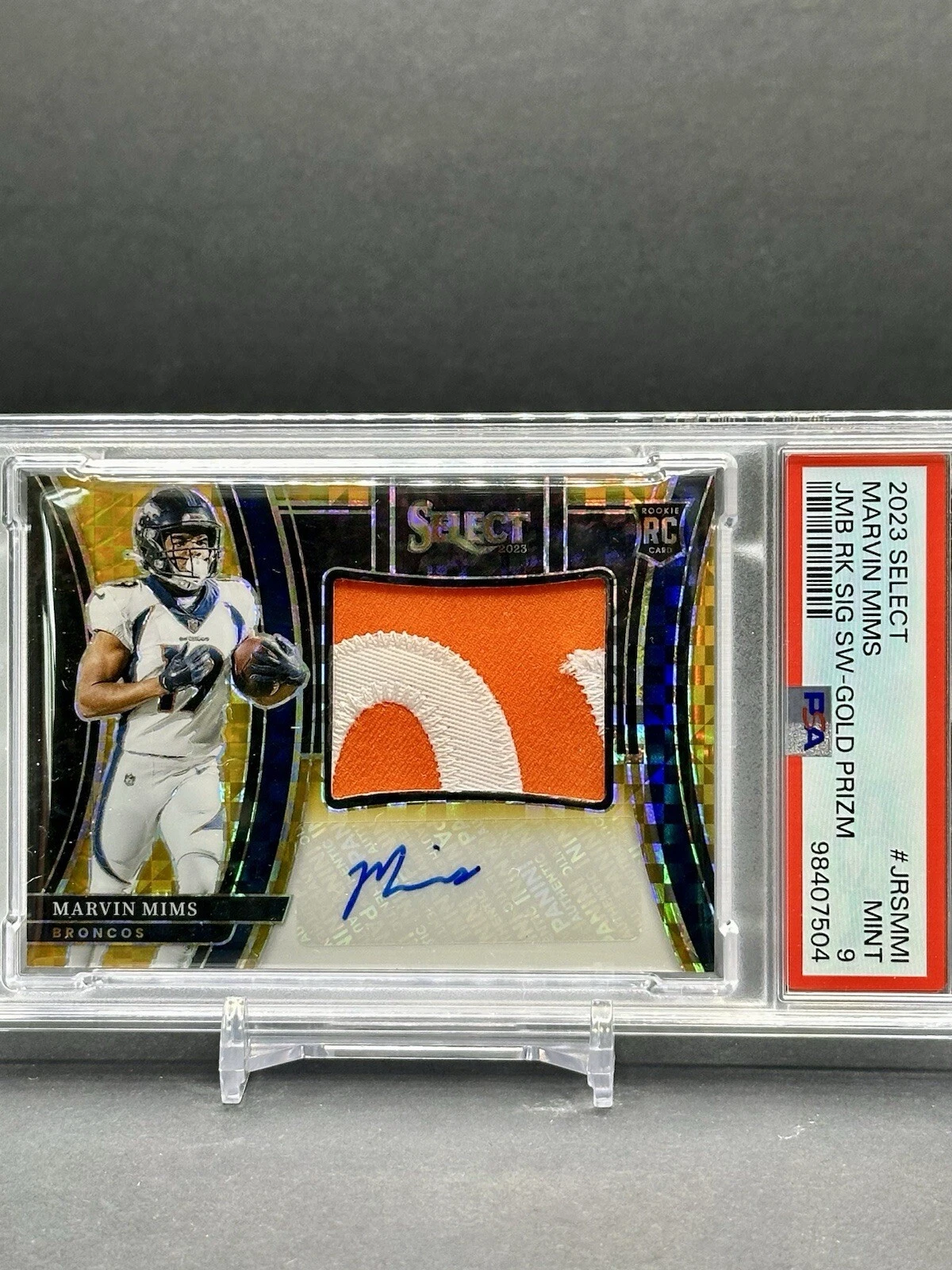 Marvin Mims Panini Select Jumbo Rookie Signature Swatches #JRSMMI Gold