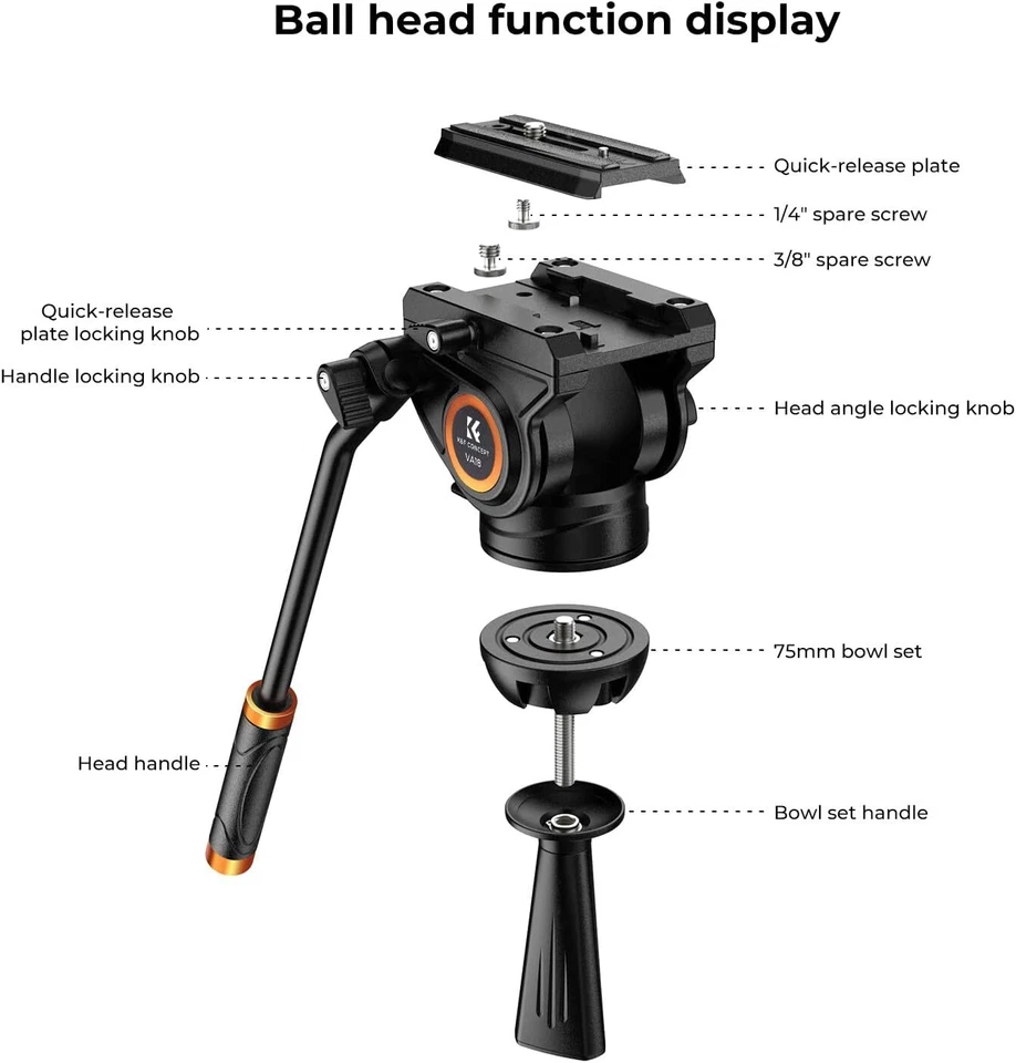 K&F Concept Video Camera Tripod Aluminum Transverse Center Column w/ Fluid Head - Image 4 of 4