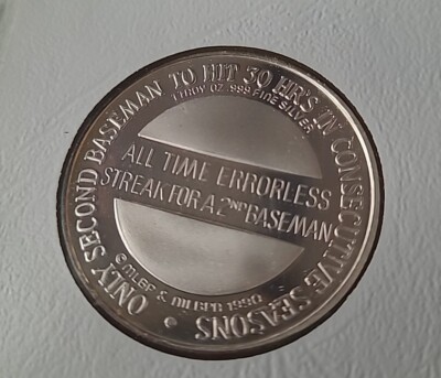 Ryan Sandberg .999 One Troy Ounce Silver Coin Limited Edition CUBS