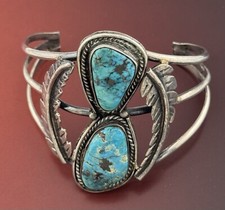 Men s Native American Sterling Silver Leaf Turquoise Bracelet