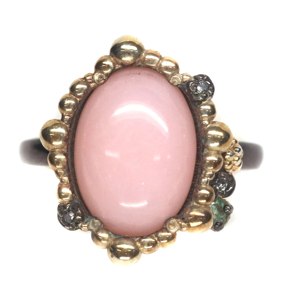 10 X 14 Mm. Pinker Opal-, Smaragd- Und Topas-Ring Silber 925 Sterlingsilber - Bild 2 von 4