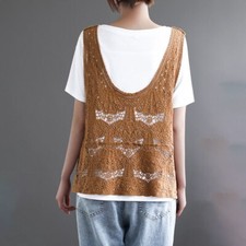 Femme Floral Dentelle Gilet Tricot Crochet Creux Sortie Réservoir Desseré Rétro