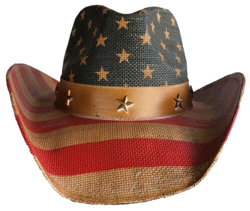 Cowboy Western Fedora Outback Ranger American Flag Bull Metal Emblem Bucket Hat - Picture 2 of 22