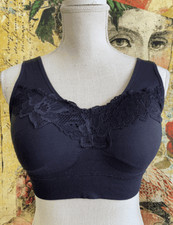 Rhonda Shear Black Seamless Bra Lace Detail Adjustable Back New Removable Pads